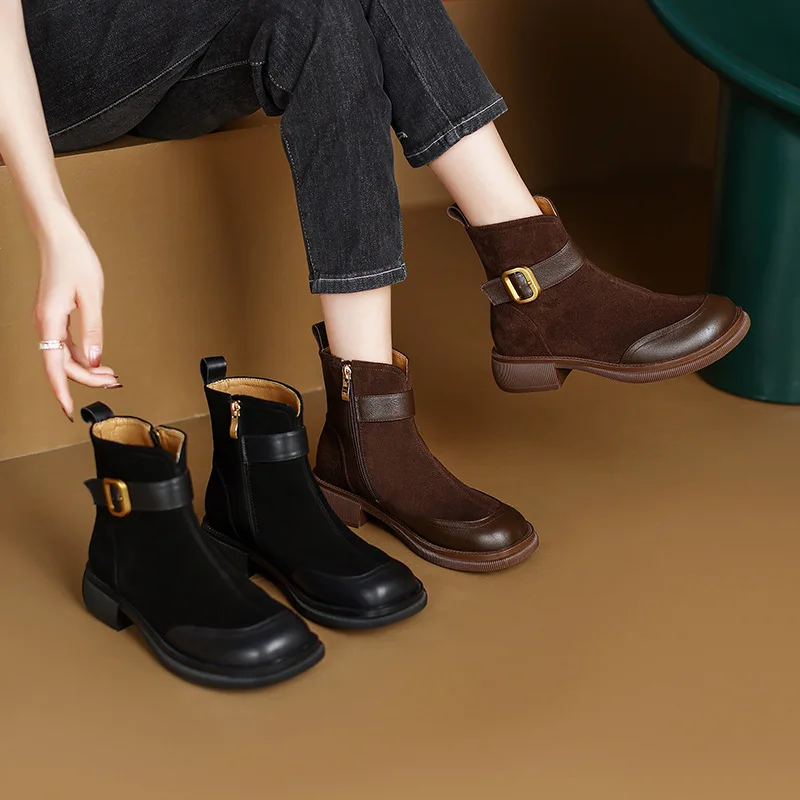 New Women Boots Chelsea Boots Suede Ankle Platform Autumn Winter Chunky Ladies Casual Shoes Fashion Gladiator Modern Boots Mujer