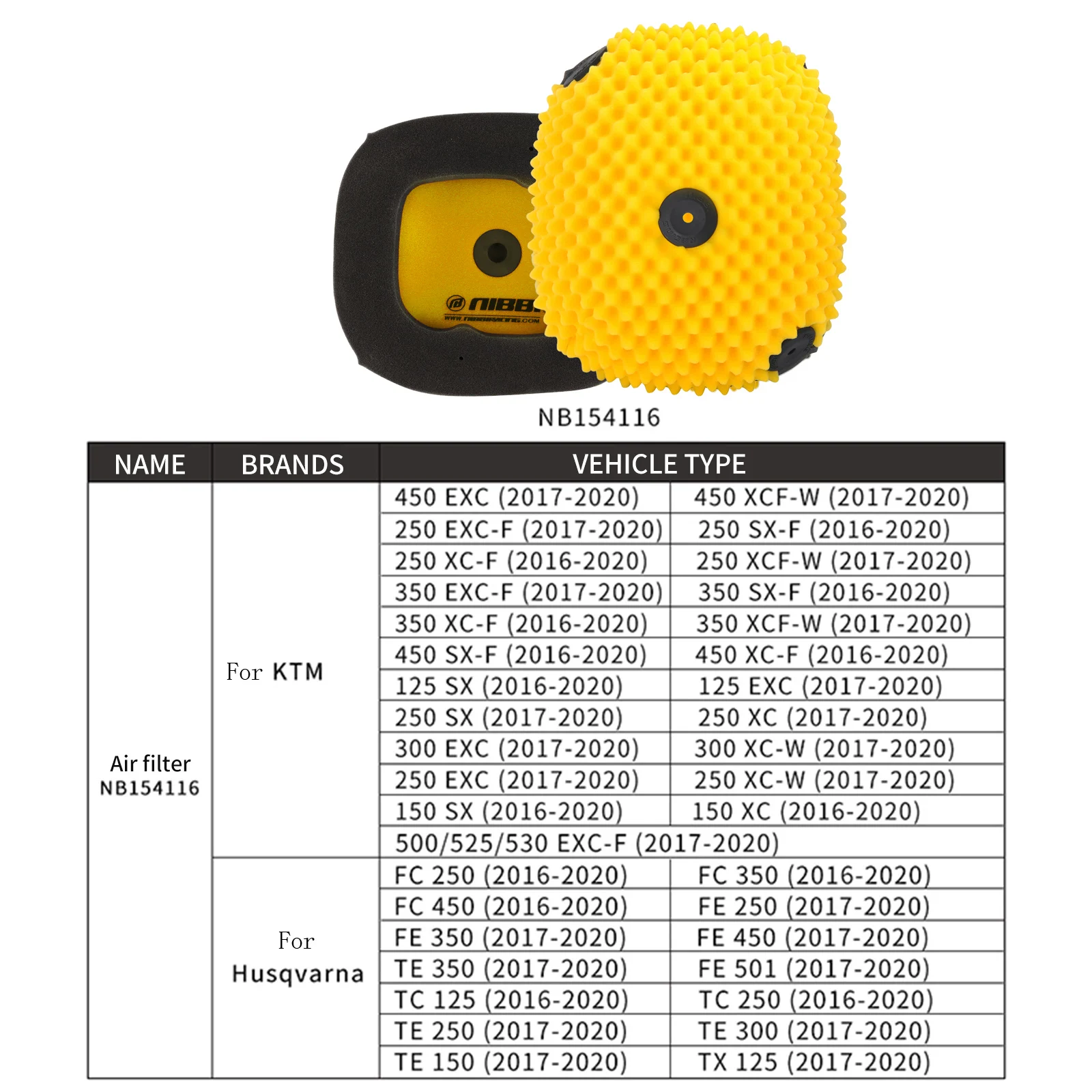 

NIBBI мотоциклетный воздушный фильтр с высоким расходом, поролоновая губка, очиститель воздушных фильтров, скутер Husqvarna, мотор для грязи, пит-байка, гоночные аксессуары