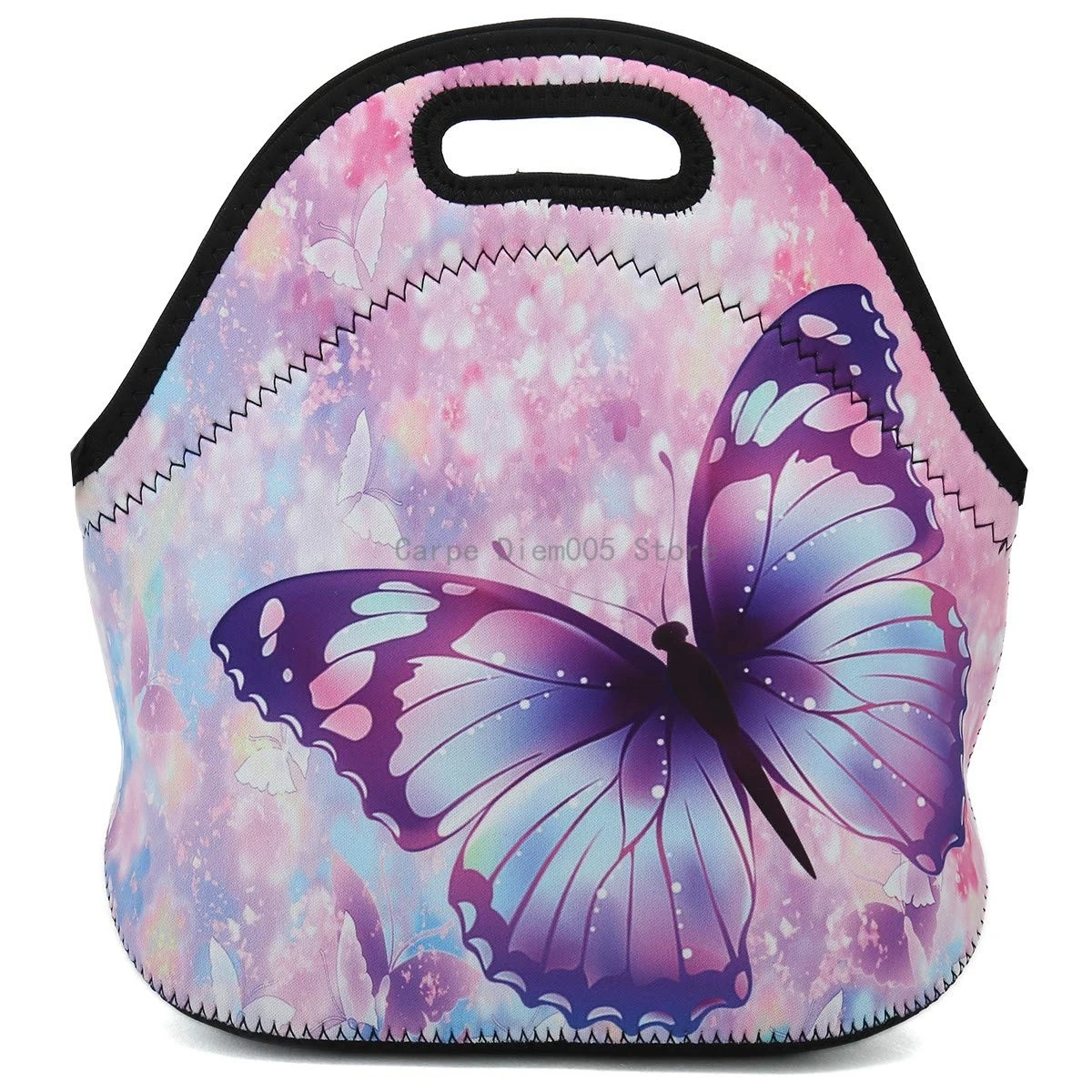 

Неопреновая сумка для ланча с фиолетовыми бабочками, многоразовый изолированный школьный дорожный уличный ланчбокс для пикника, контейнер...
