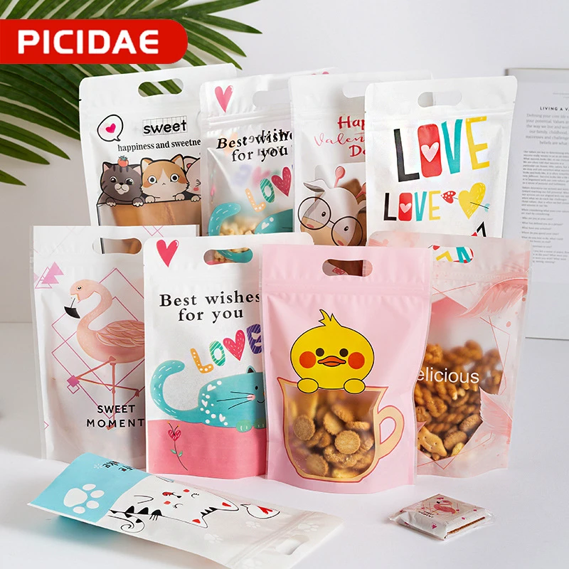 

50/100/200 шт милый мультфильм упаковка мешок окно молния замок еда Фрукты печенье само запечатывание молния стоячий Матированный мешки для кон...