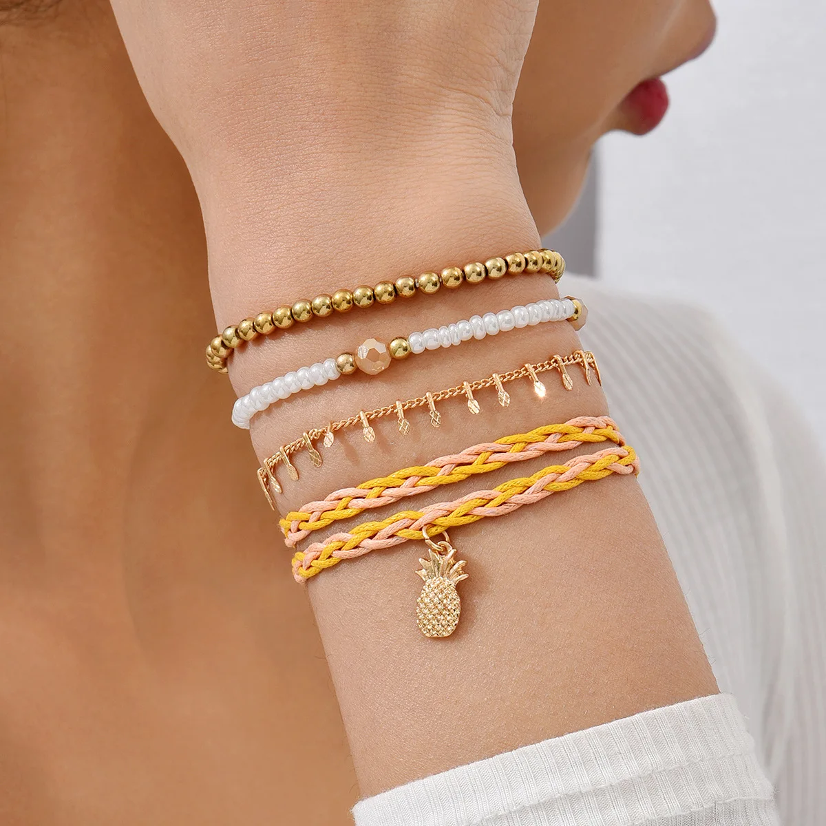 

Multilayer Bracelet Pineapple Accessories Multi-Piece Set Rice Beaded Beaded Alloy Bracelet