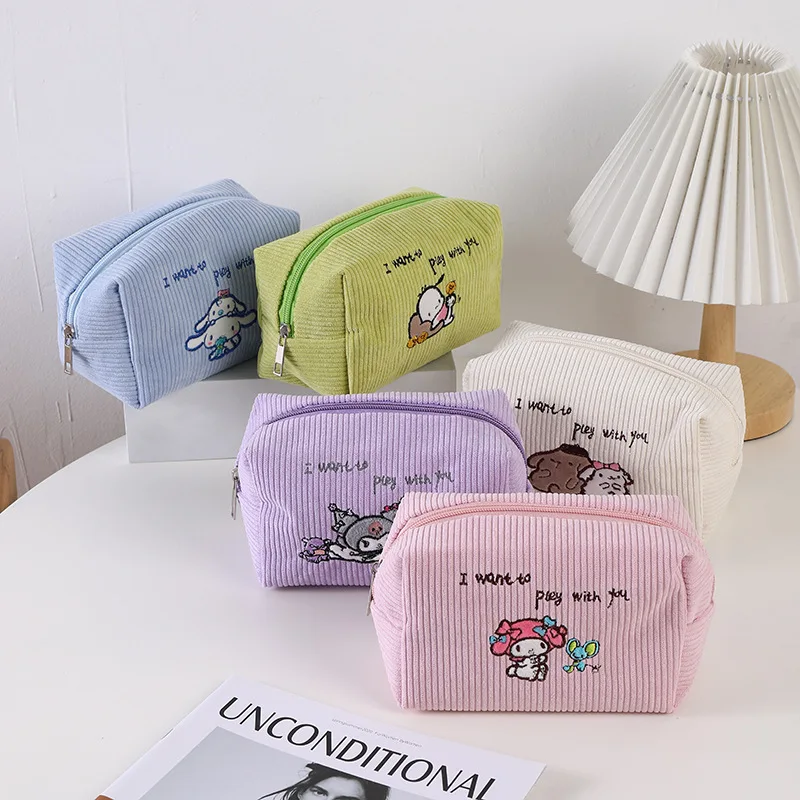 

Sanrio Kuromi Pencil Case Anime My Melody Corduroy Large Capacity Pen Case Kawaii Makeup Bag Cartoon Cute Coin Purse Kids Giftt