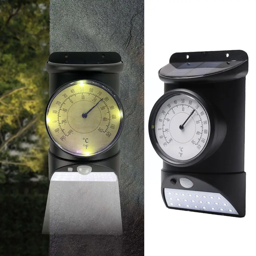 

Solar Led Garden Light With Thermometer Outdoor Waterproof Terrace Wall Street Decoration Lamps Home Lights Yard Garden J8e3