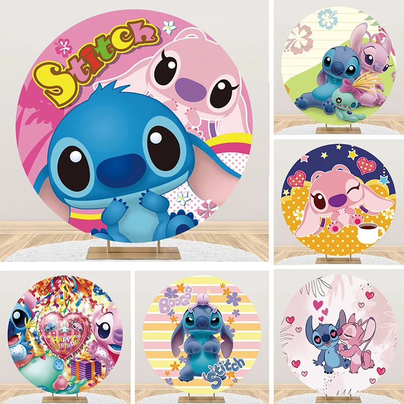 

Customized Disney Lilo & Stitch Angel Party Round Backdrop Children Kids Birthday Decoration Baby Shower Circle Photo Background