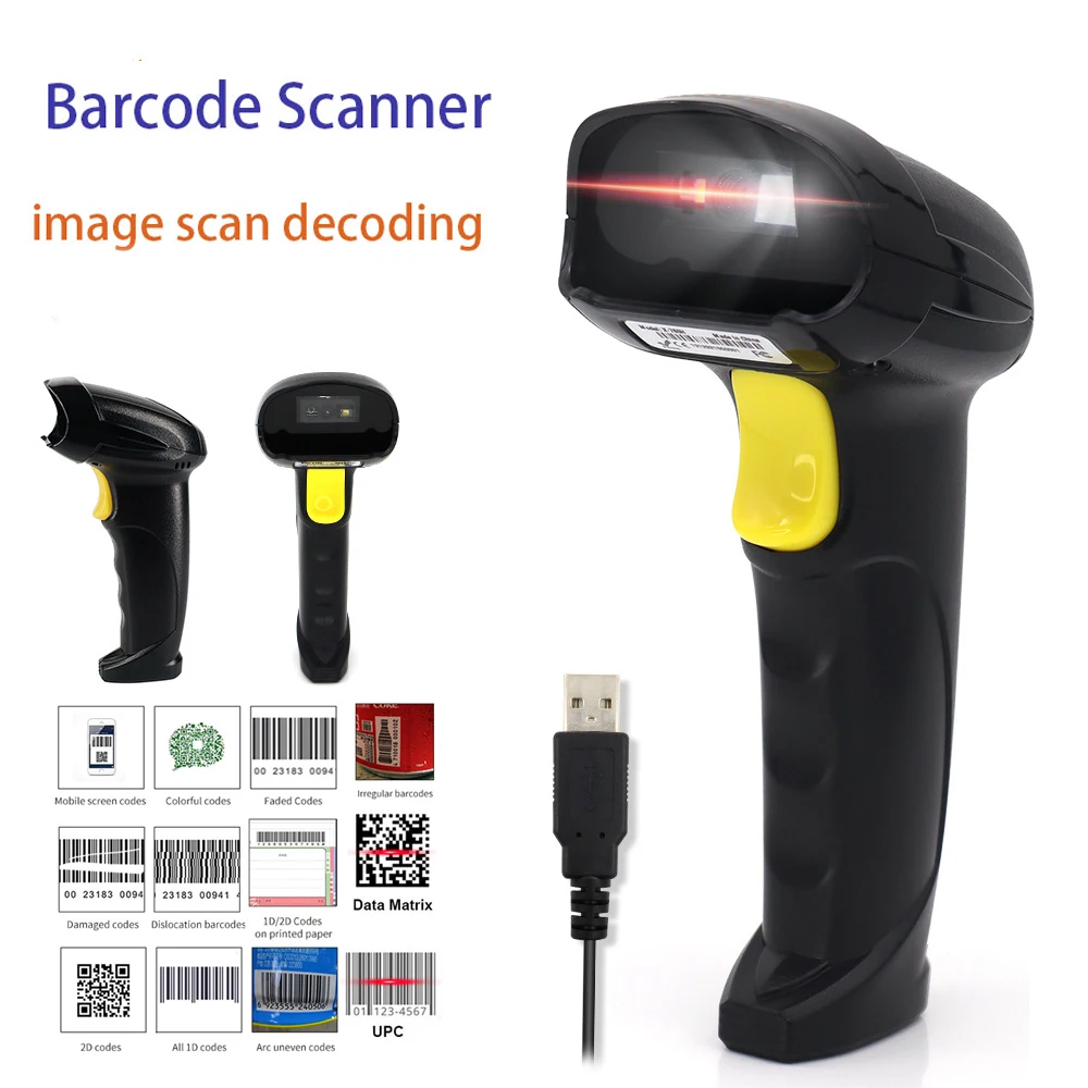 

2D/1D Barcode Scanner QR Wired Handheld Data matrix PDF417 Bar code Reader USB high-speed Portable for store supermarket payment