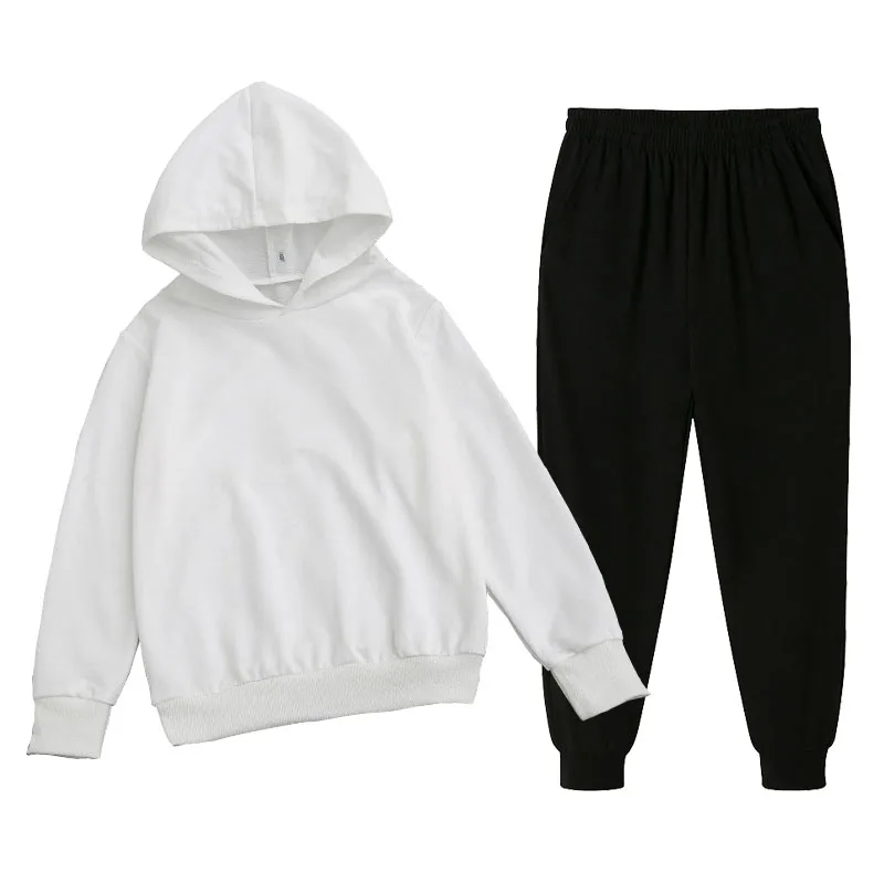 

Newest Cotton Fabic Kid Hoodies Set Children Fashion Spring Long Sleeve Sweatshirt Pant Sportsuit Casual Solid Color Costom Suit