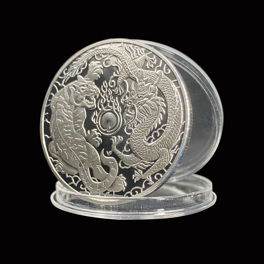 Dragon and Tiger Silver Coin 40*3 mm Elizabeth II Sourvenir Coins Dropshipping