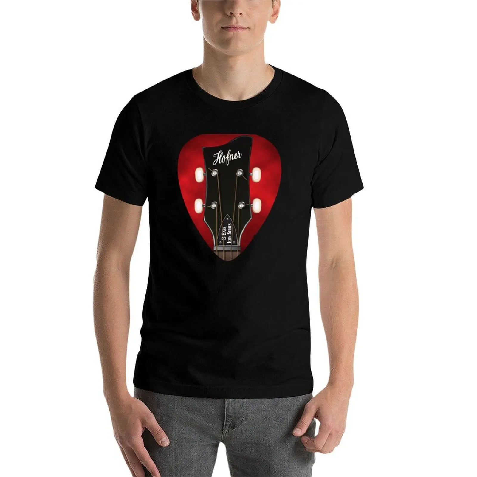 Фото Футболка с винтажным принтом GUITAR HEADSTOCK PICK ART - HOFNER B-BASS, футболка с круглым вырезом и винтажным принтом №4
