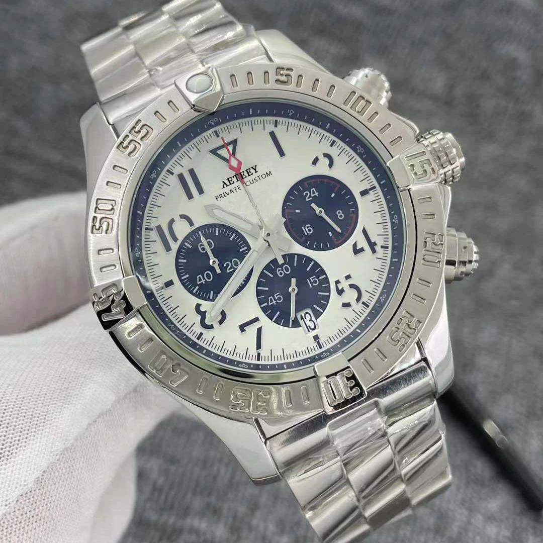 

Luxury Mens Watch Quartz Movement Chronograph 45mm Stainless Steel Strap Case Waterproof Male Wristwatches