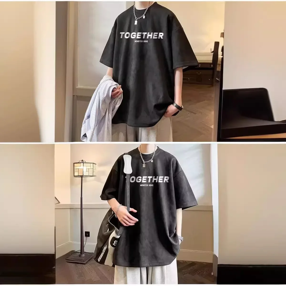 2024 новый стиль гонконгский летние модные универсальные свободные футболки с