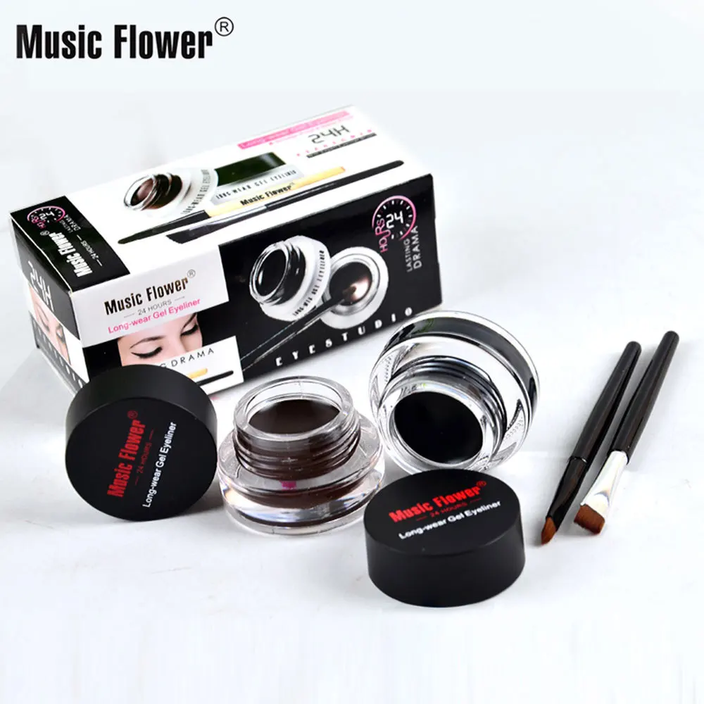 

Music Flower 2 in 1 Coffee + Black Gel Cream Eyeliner Make Up Waterproof Cosmetics Set Eye Liner + Brushes Makeup Eye Cosmetics