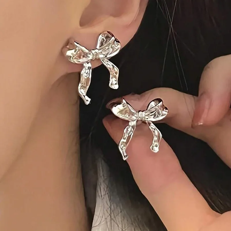 Корейские модные серьги KADRUFI с бантиком для женщин милые металлические