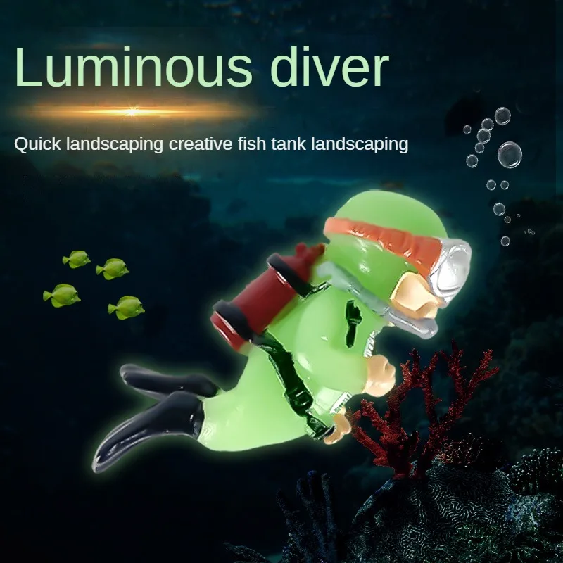 

Luminous Green Mini Diver Simulated Resin Floating Frogman Decor Fish Tank Landscape Decoration Toy Pendant Aquarium Accessories