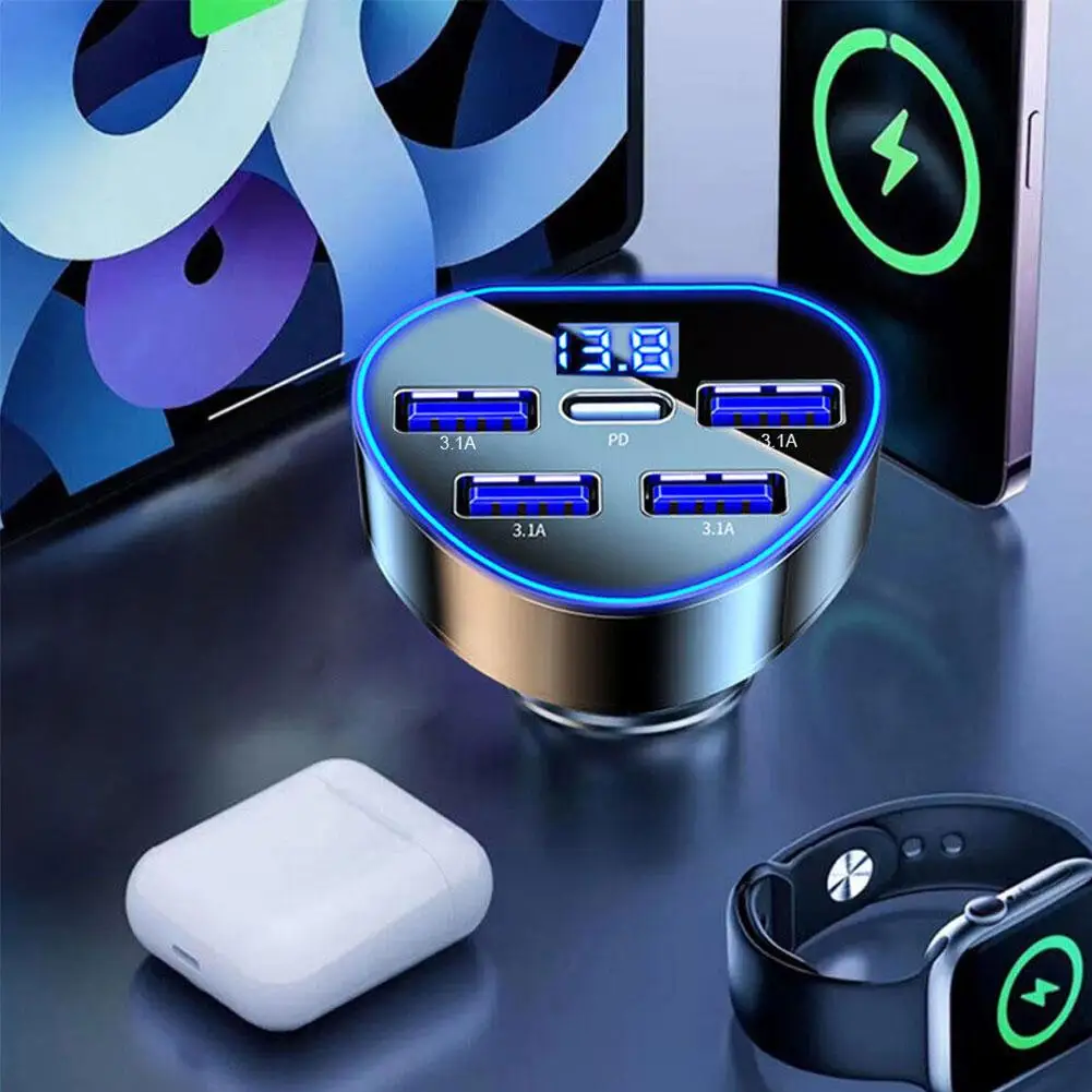 Автомобильное зарядное устройство PD QC3.0 66 Вт с 5 портами адаптер для быстрой