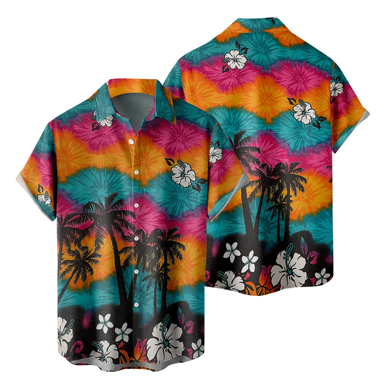 

Mens Fashion And Leisure 3D Digital Printing Buckle Lapel Short Sleeve Shirt Top Blue T