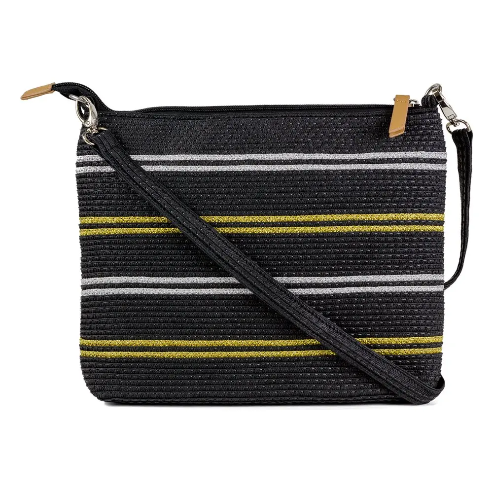 Women`s Metallic Stripe Paper Straw Handbag