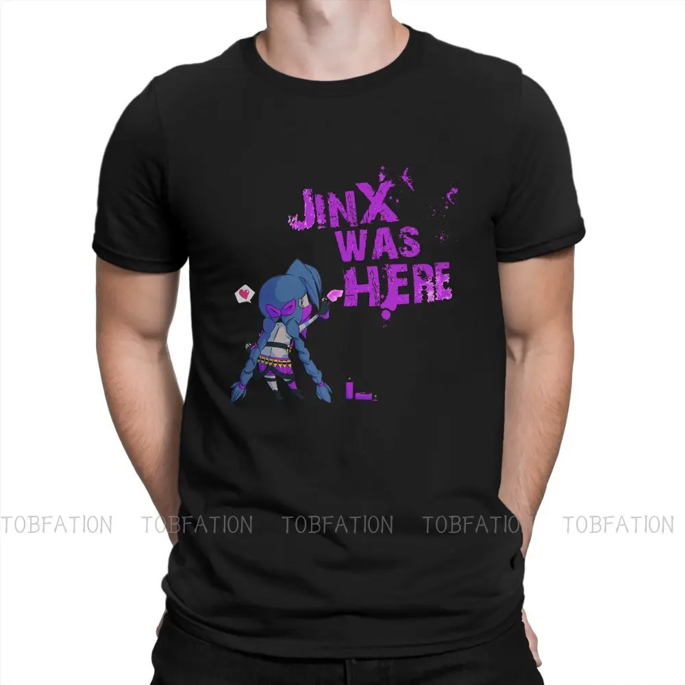 

Arcane League of Legends Animated TShirt for Men Jinx Was Here Basic Leisure Sweatshirts T Shirt High Quality Trendy Loose
