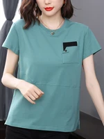 korean fashion women 2022 clothes tshirt cotton femme new button up top summer short sleeve tees loose casual t shirt t shirt