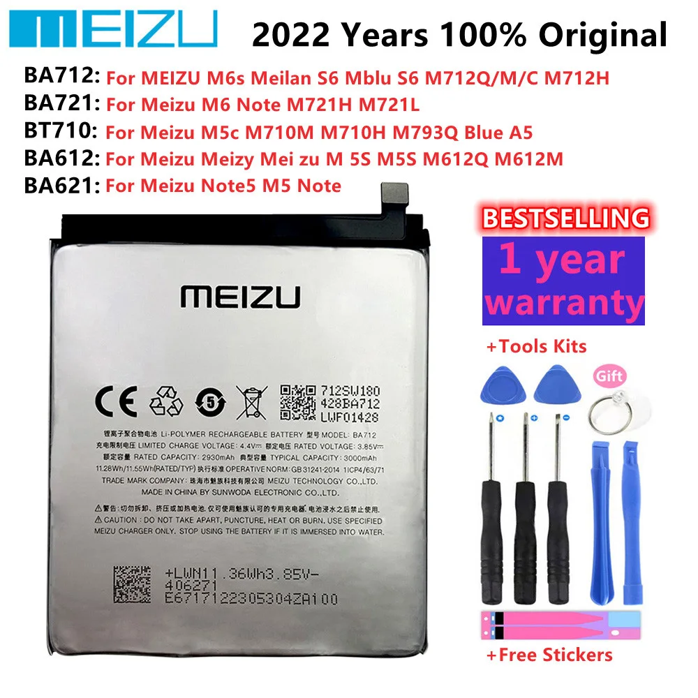 

100% Original Replacement Battery BA721 BA712 BA612 BA621 BT710 For MEIZU Meilan M6 Note M6s S6 M5c M5S Note5 M5 Note Batteries