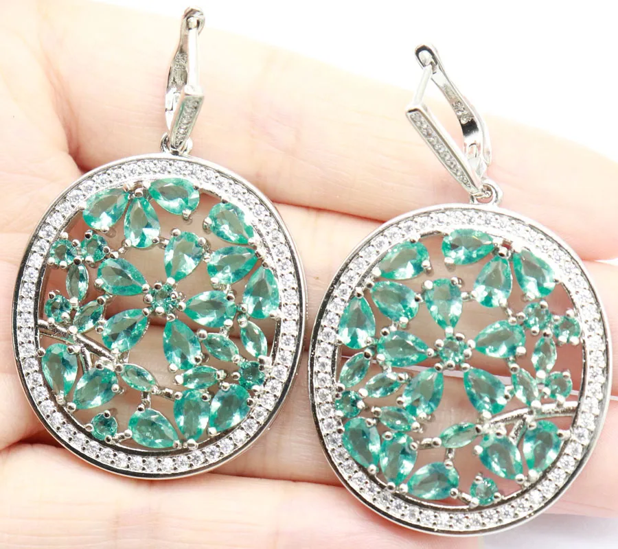 55x33 мм супер большой европейский дизайн насыщенный Синий Аквамарин Белый CZ подарок для девочек серебряные серьги-кольца