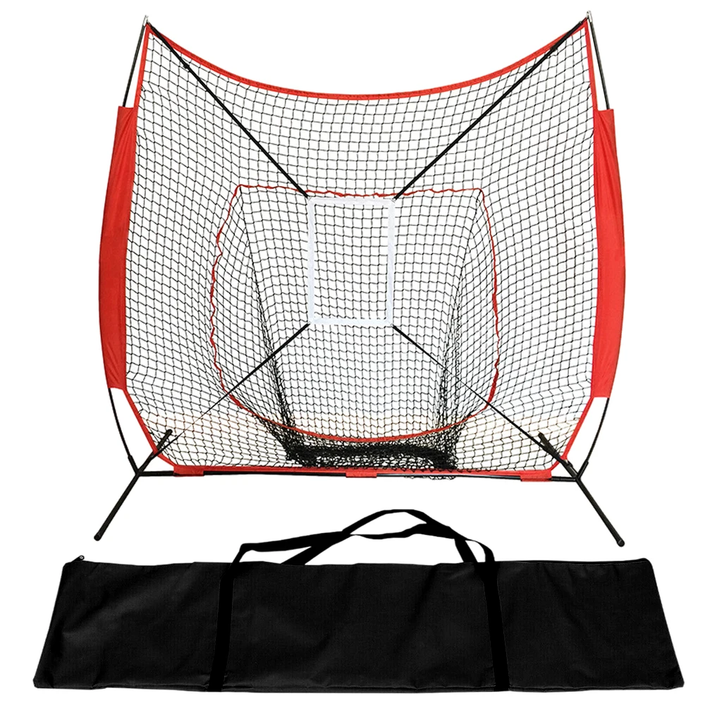 7X7 Baseball Softball Practice Net Bow Frame  Strike Zone Hitting Pitching Batting Net w /Carry Bag for Training Aids Accs