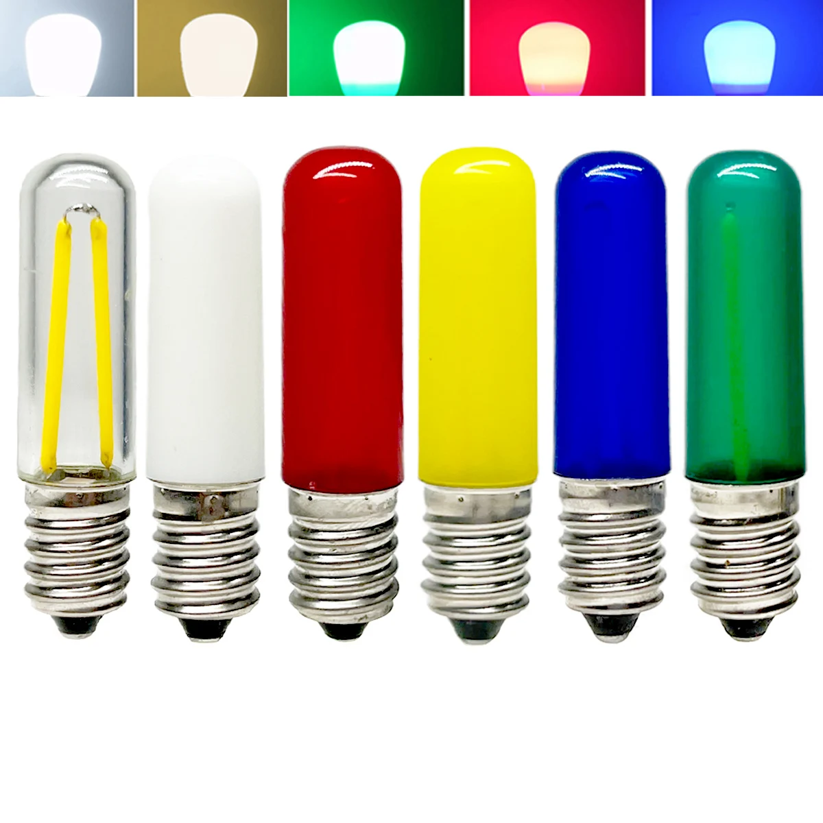 Mini T15 E14 15*60mm AC 220V LED COB Filament Light Bulb 2W Red Green Blue Yellow Cold Warm White Lamp For Refrigerator Freezer