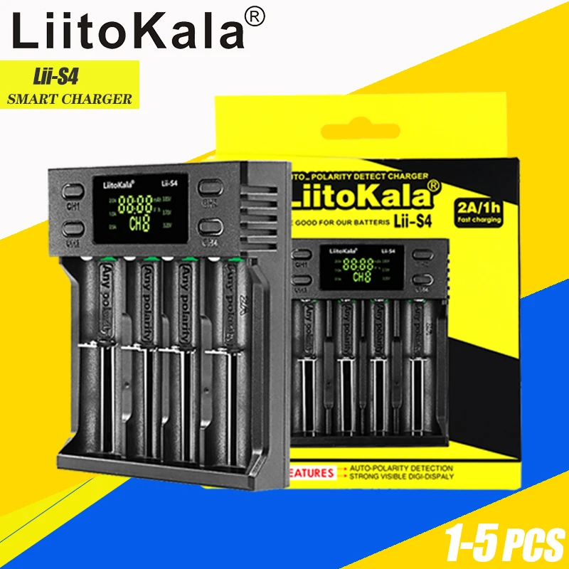 

Умное зарядное устройство LiitoKala со светодиодной подсветкой, 4 слота, 18650, 26650, 21700, AA, AAA, 18350 в, 3,7 В, 1-5 шт.