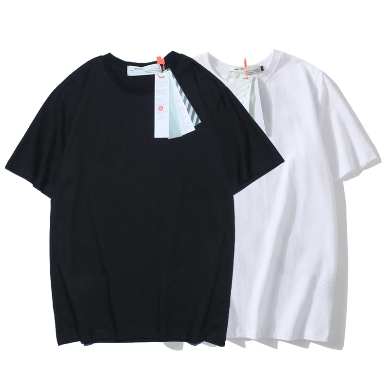 

Summer T Shirt for Men Asymmetric Fluorescent Green Arrow Loose Short-sleeved Brand OW Men and Women Couple Cotton T-shirts