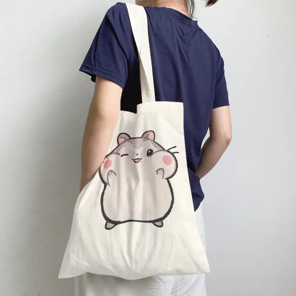 

Hammy BoiHandbag Kawaii Hamster Tiny Animal Shoulder Canvas Bags Girl Boy Storage Pocket Shopper HandBags Kawaii Pouch Tote Bag