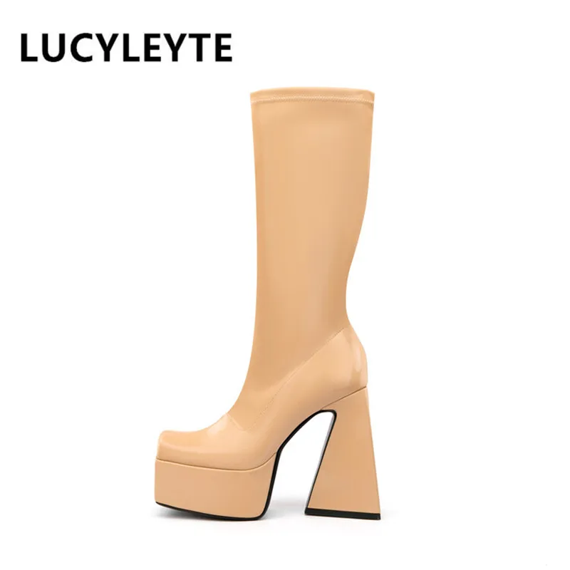 

2022 Women's Spring, Autumn and Winter New European and American Fashion Snakeskin Thickened High-heeled Knee-length Boots