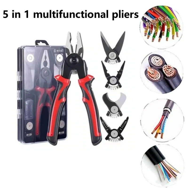 

5 In 1 Multifunctional Wire Stripper Diagonal Pliers Kit Steel Wire Side Cutter Cable Plier Shears Electricians Hand Tools