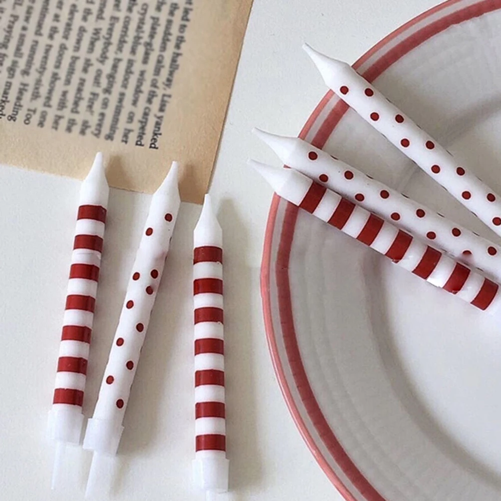 

6 Pcs/set Cake Candles Dot Stripes Smoke-free Decoration Polka Dot Birthday Candles Korean Cake Decor Holiday Party 2022 New