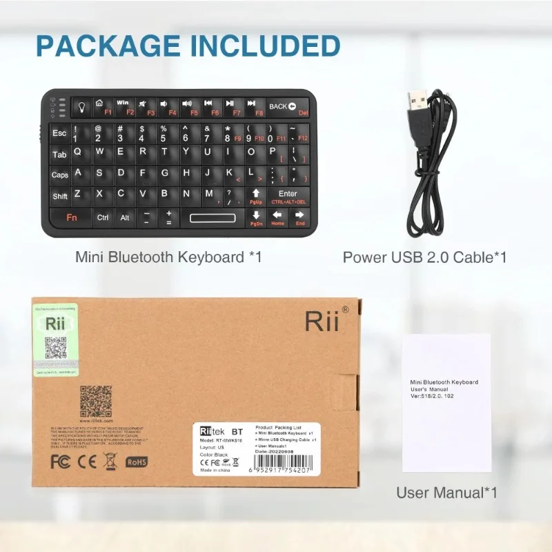 Беспроводная Bluetooth-клавиатура Rii 518BT для телевизора, с подсветкой синего, красного и зеленого цветов, миниатюрная, для Android TV, ТВ-приставки, ПК, с сенсорным управлением. (art.: 3920dccc9ee4c) - 3920dccc9ee4c