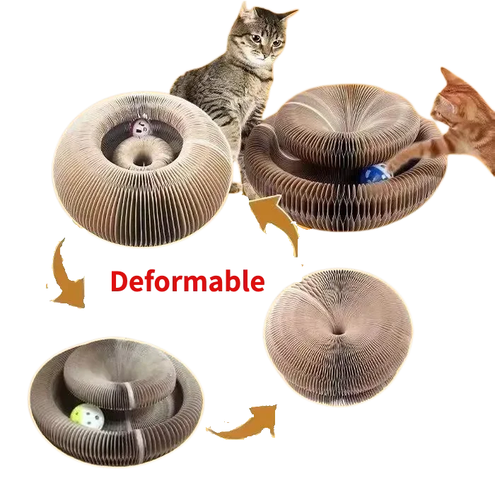 

Planche à gratter magique pour chat, jouet avec cloche, griffe de broyage, cadre d'escalade, litière ronde ondulée pour chat