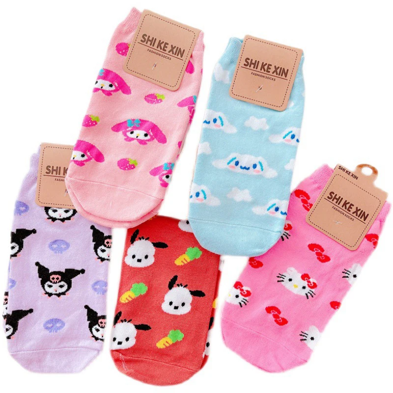 

Короткие носки Kuromi Kittys My Melody с героями мультфильмов, милые хлопковые аниме носки с глубоким вырезом, летние дышащие удобные носки-лодочки, п...