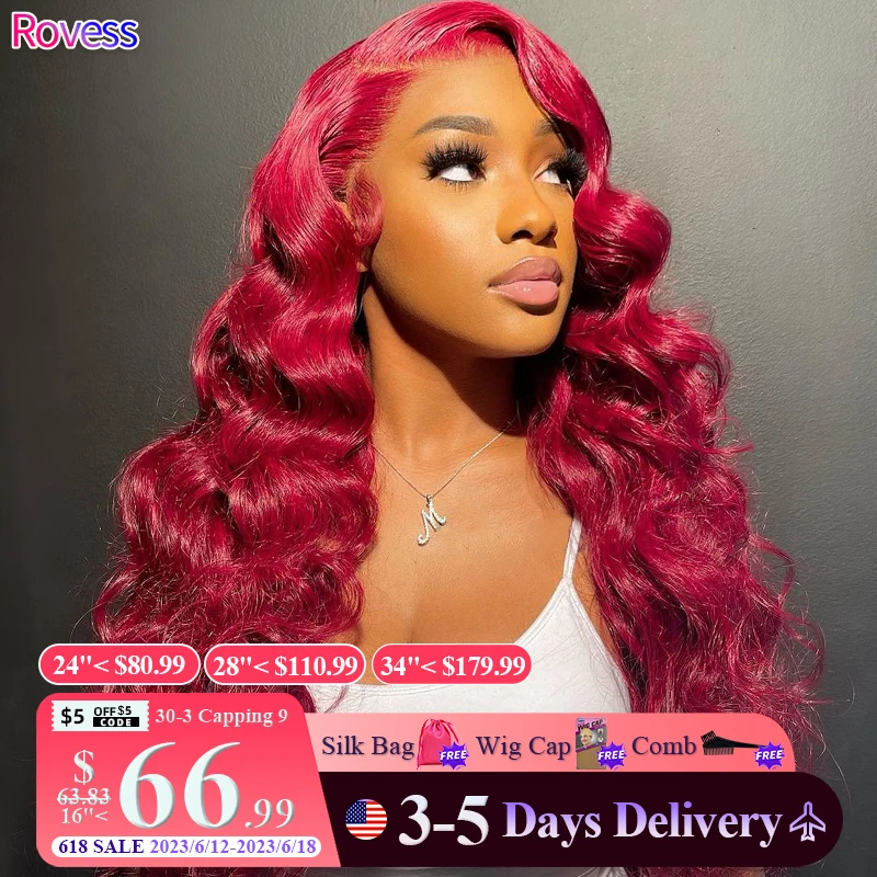 

Парики Rovess 99J из человеческих волос, бордовые на сетке, 13x4 13x6, с прозрачной кружевной передней частью, бордовые, бразильские, для младенцев, 28 30 32 34 дюйма