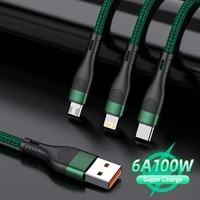 3 in 1 usb type c 6a 100w usb cable for iphone 13 12 pro max fast charging micro usb c cable for samsung xiaomi wire cord