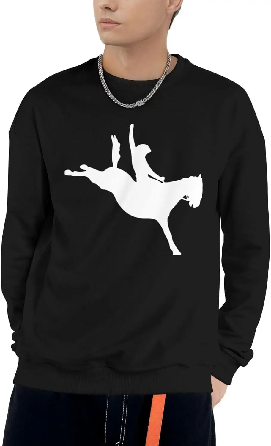 TEICCI Men's Women's Crewneck Sweatshirt Horses Cowboys Pullover Basic Tops Unisex Long Sleeves Sweatshirts Black
