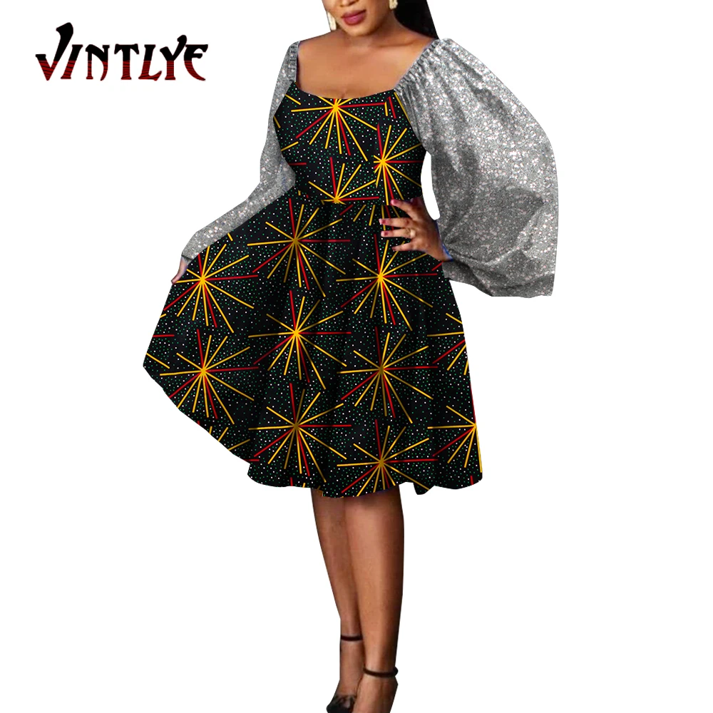 African Women Boubou Lartern Sleeve African Dresses for Women Summer Fashion Robe Africaine Dashiki Party Dress Boat Neck Wy1896