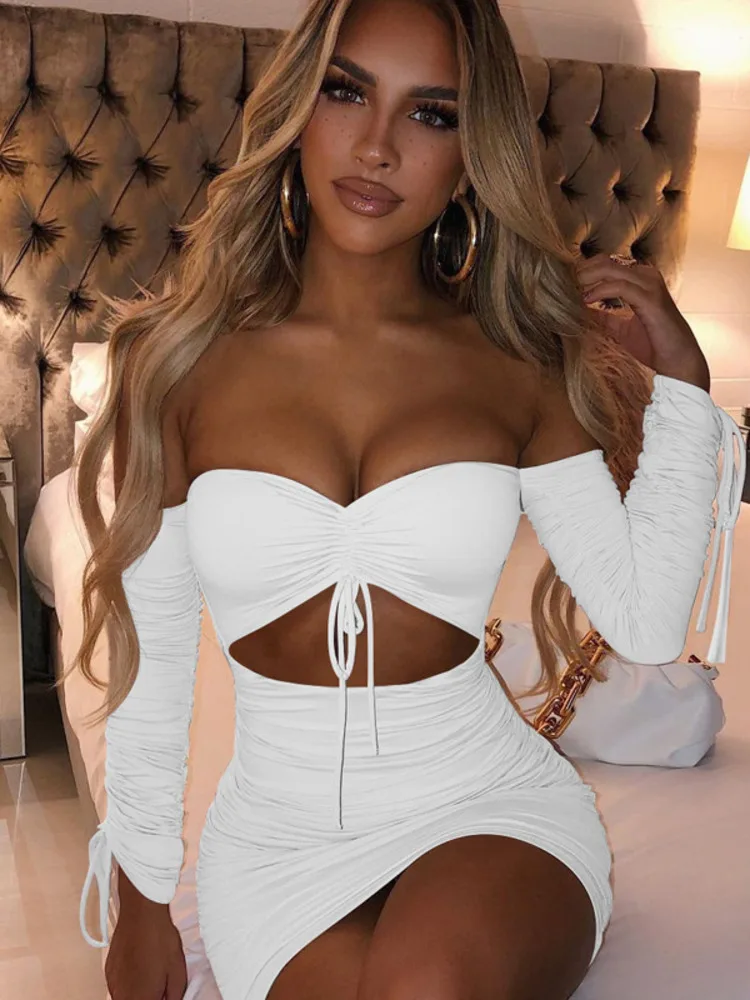 Осеннее облегающее мини-платье Kesiachiccly с длинным рукавом 2021 женское ажурное