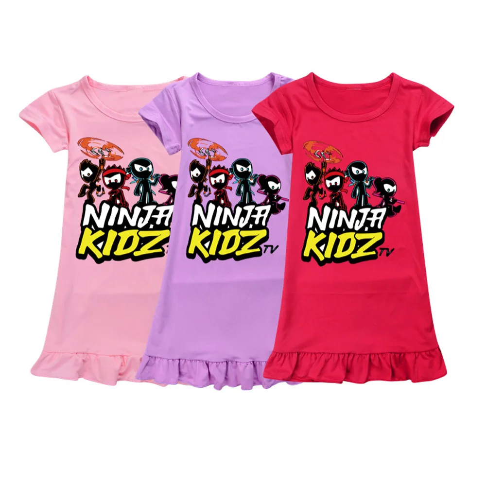 

New NINJA Kidz B Nightdress Teen Girl Pajamas Dresses Children Cartoon Summer Nightgown Home Clothes Kids Sleepwear Gecelik