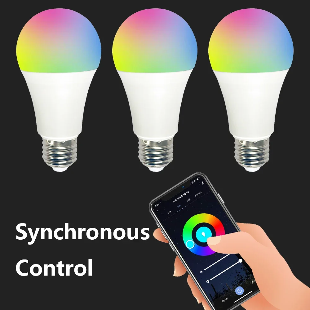 2 шт. умная лампа с голосовым управлением 9 Вт RGB регулируемой яркостью E27 B22 Wi-Fi