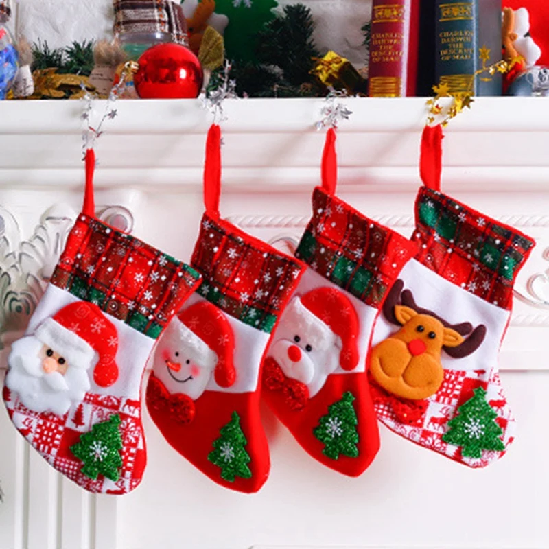 

Christmas Stocking Socks Snowman Santa Elk Xmas Fireplace Xmas Tree Ornaments New Year 2023 Christmas Decorations for Home