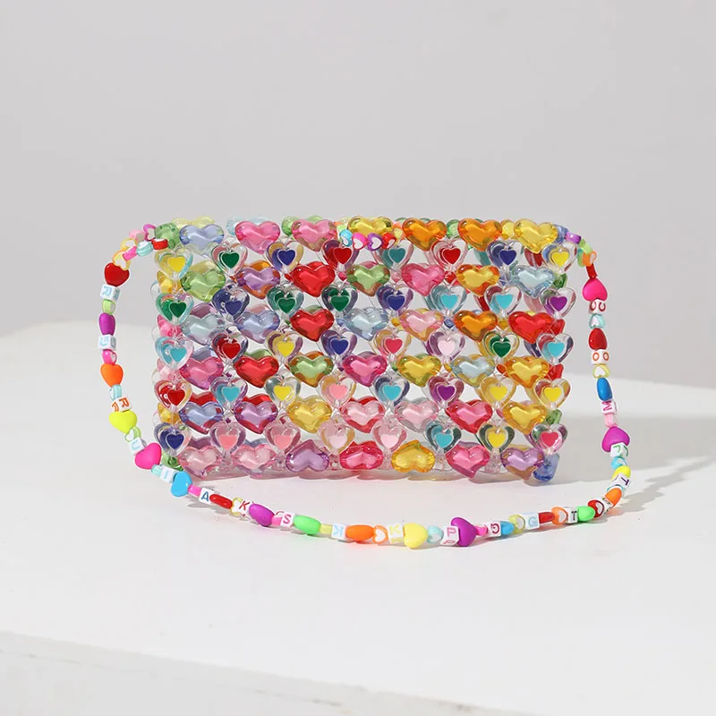 

Summer Jelly Colorfull Purses and Handbags Luxury Designer Gift Beaded Mini Shoulder Bag Love Beaded Bag DIY Hand Woven Bag Gir