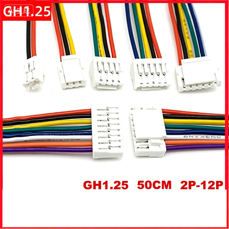 Фото 50 см, 28 AWG, 10 комплектов, 2/3/4/5/6-контактные разъемы JST GH Series 1.25 (гнездовые) с проводом, GH1.25, 1.25 мм №1