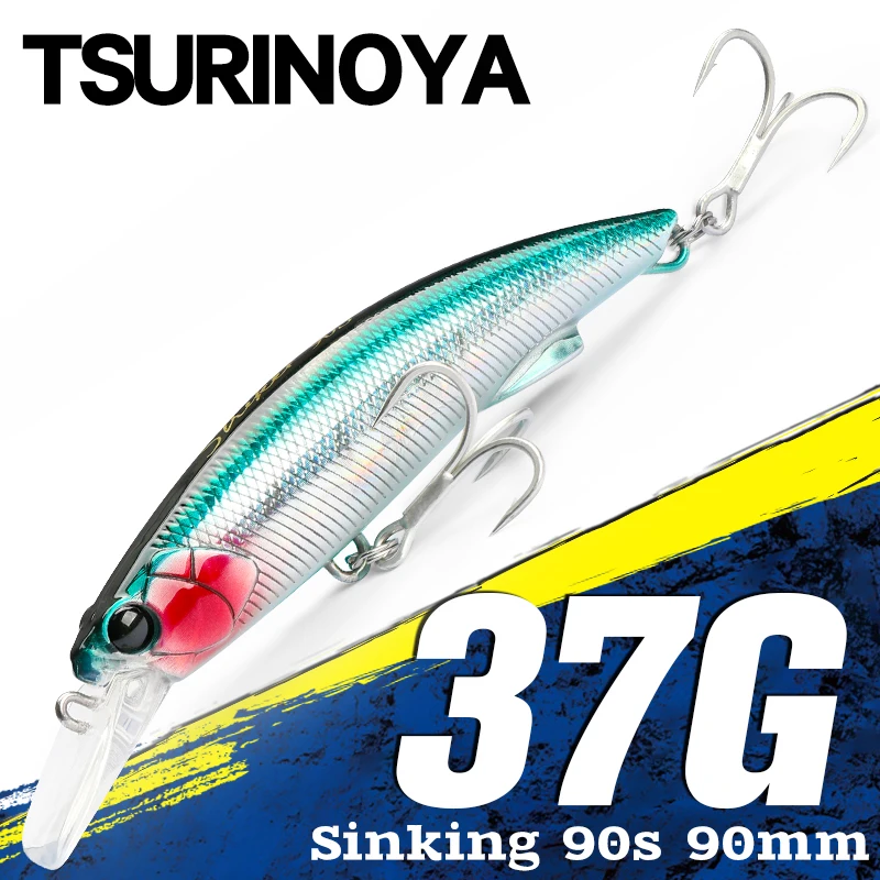 

TSURINOYA 90S Sinking Minnow 90mm 37g Heavy Fishing Lure STRIKER Long Casting High Strength Hard Bait For Sea Fishing Large Bait