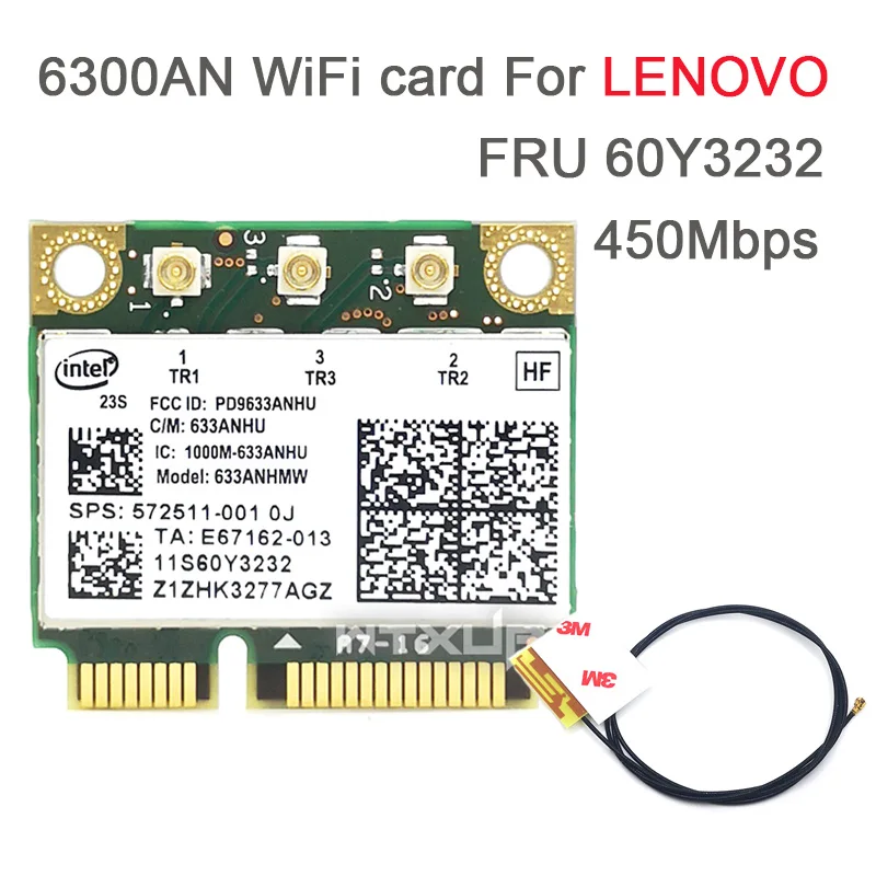 Wireless Wifi 60y3232 for Intel 6300agn Mini Pci-e Pcie Card Ultimate-n 802.11a/g/n with antenna for T410 T420 T430 X220 Y460