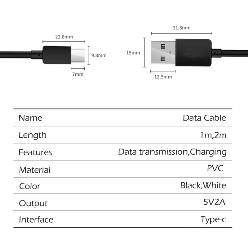 USB-кабель типа C для USB устройств Type-C зарядки 5 В 2 А 1 м | Мобильные телефоны и
