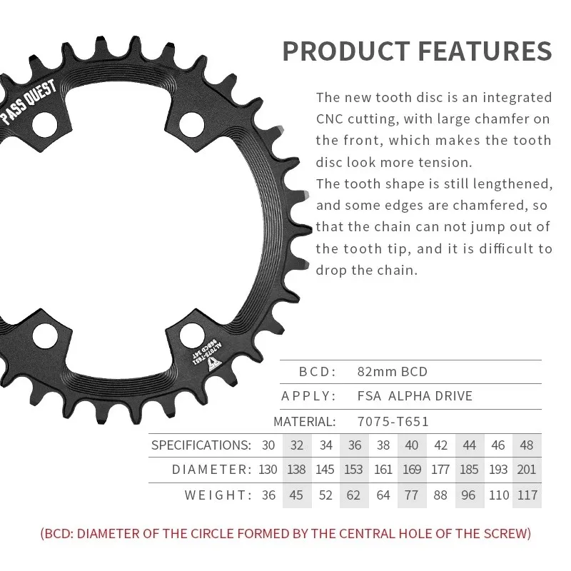 PASS QUEST 96BCD MTB из алюминиевого сплава узкое широкое кольцо цепи 32T-48T велосипедная
