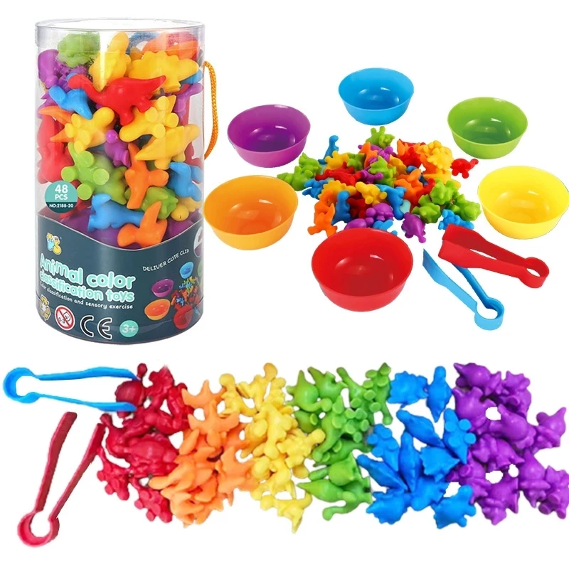 

Kids Montessori 1 Set Counting Toy Colorful Educational Creative Rainbow Stack Cups Dinosaur Animal Children Matching Game Gifts